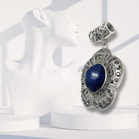 Antique Silver Genuine Lapis Lazuli Pendant for her Gemstone Pendant - Picture 5 of 11